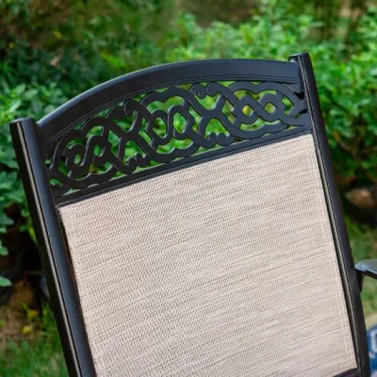 5pc Outdoor Dining Set with Sling Chairs & Metal Round Table with Umbrella Hole - Black - Captiva Designs image {7}