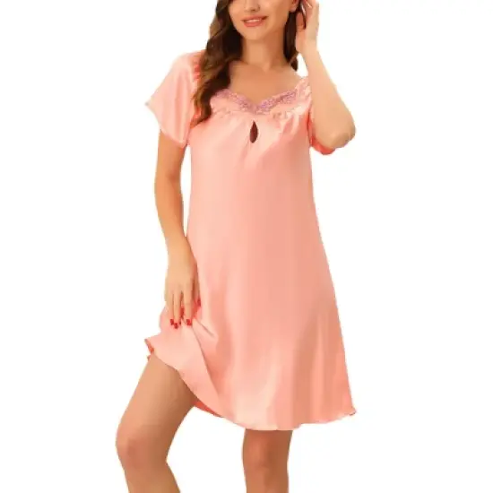 cheibear Womens Satin Sleepwear Pajama Dress Nightshirt Soft Lounge Nightgowns image {10}