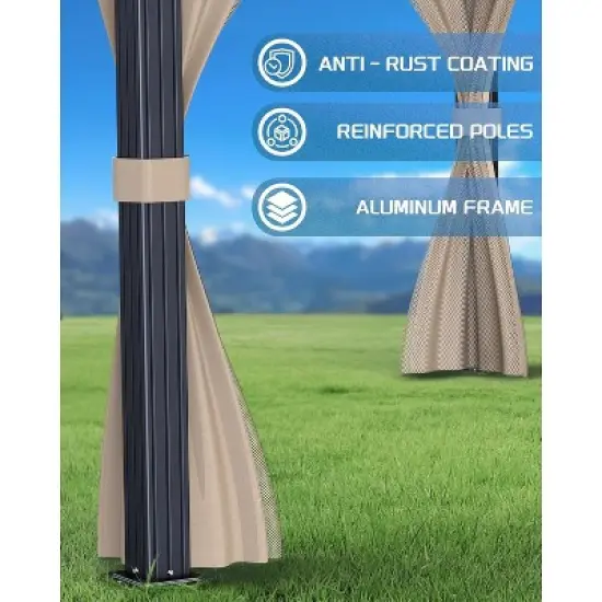 10x10 Ft Hardtop Gazebos with Heavy Duty Double Roof, Nettings and Curtains image {3}