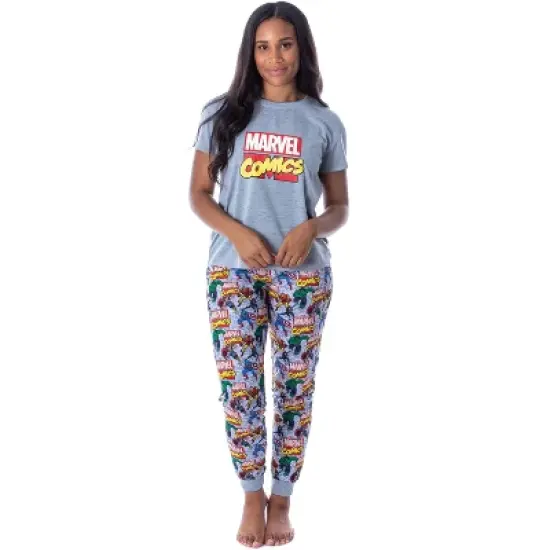 Marvel Women's Character Comic Book Print 2 Piece Jogger Pajama Set Grey image {4}