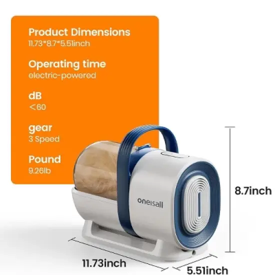 Oneisall LM2 Pet Grooming Vacuum Kits- 1.5L Dust Cup, 7 Tools, Clipper & Nail Grinder for Shedding & Cleaning, for Dogs&Cats image {7}