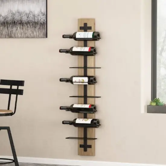 Toston Modern Industrial 8 Bottle Wall Mounted Wine Rack Natural/Black - Christopher Knight Home image {1}
