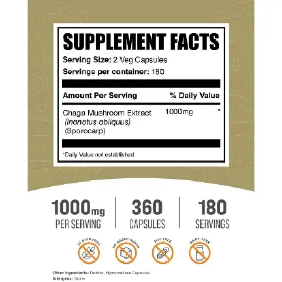 BulkSupplements Chaga Mushroom Extract Capsules image {1}