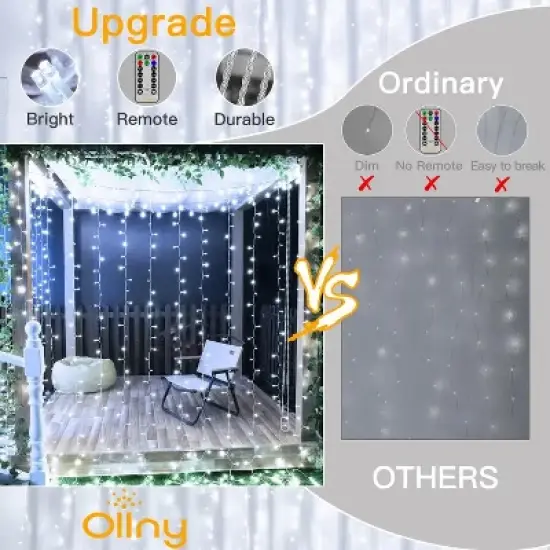 Ollny 200 LED Cool White Curtain Lights (Clear Cable, USB, 8 Modes, IP44 Waterproof) image {5}