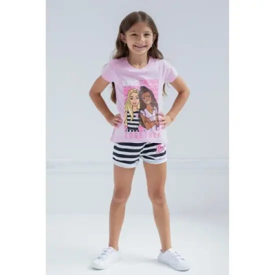 Barbie Girls T-Shirt and French Terry Shorts Outfit Set Toddler to Big Kid image {3}