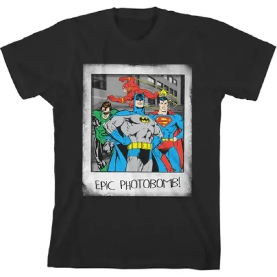 The Justice League "Epic Photobomb" Black Graphic Tee Toddler Boy to Youth Boy image {3}