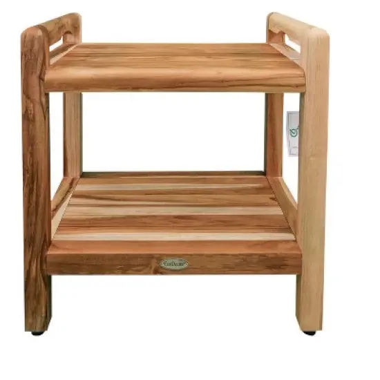 EcoDecors&reg; Eleganto&reg; 20" Teak Wood Shower Bench with LiftAide&reg; Arms and Shelf in EarthyTeak Finish - Target Plus Natural 20"L x 14"D x 21"H image {4}