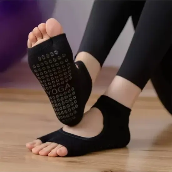 Anna-Kaci Women's Open Toe Yoga Socks with Anti-Slip Grip Sole Breathable Fabric for Barre and Pilates 2-Pack image {1}