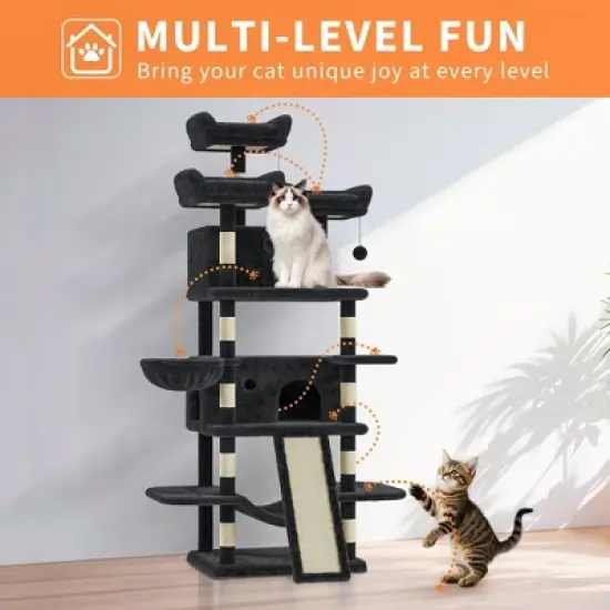 68.5 Inch Multi-Level Cat Tree, Plush Cat Tower with Condo/Sisal Scratching Posts image {6}