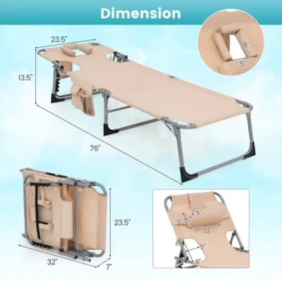 Tangkula 2PCS Beach Lounge Chair Reclining Chair with 5 Adjustable Positions Detachable Pillow &Hand Ropes Blue/Black/Gray/Turquoise/Beige/Pink image {8}