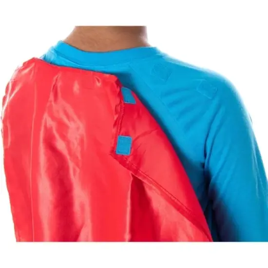 DC Comics Boys' Superman Costume Raglan Shirt And Pants Pajama Set with Cape Classic Superman image {3}