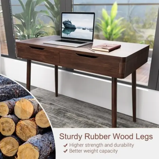 Costway Mid-Century Computer Desk Study Workstation Study Laptop Table 2 Drawers image {7}