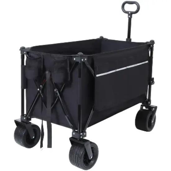 Foldable Garden Cart with Heavy-Duty Wheels & 480lbs Load Capacity, Portable Utility Wagon for Camping, Sports, Groceries, black image {6}