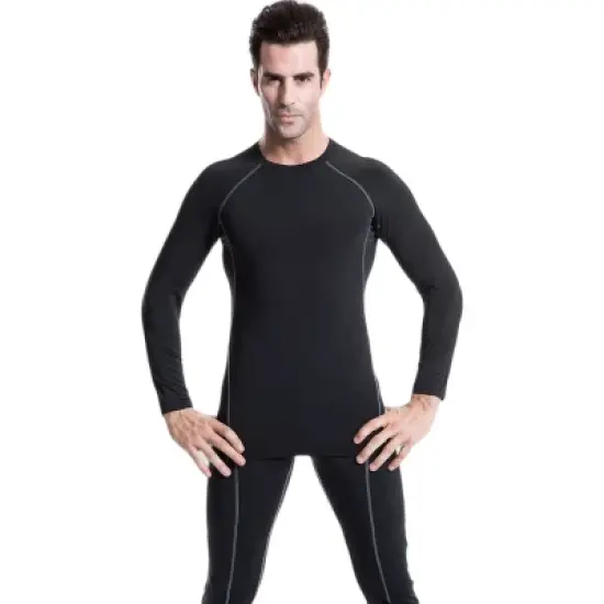 Anna-Kaci Active Men's Long Sleeve Compression Training Shirt with Crew Neck and Contrast Stitching Detail image {2}