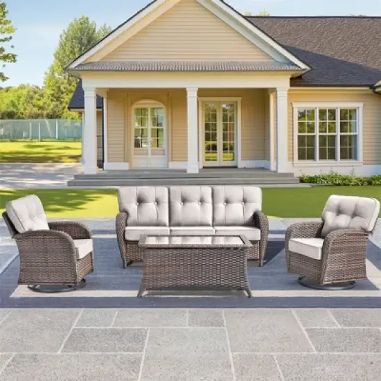 Gymojoy 4 Pieces 3-Seat Sofa Table with Swivel Chairs image {10}