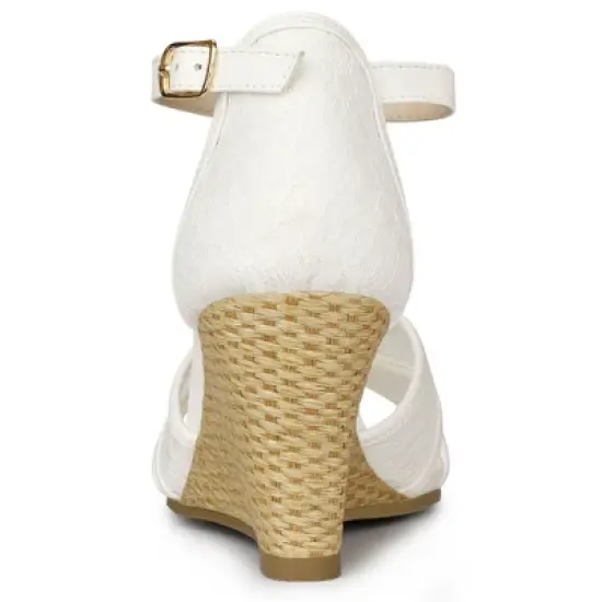 Allegra K Women's Floral Lace Mesh Wedges Sandals image {3}