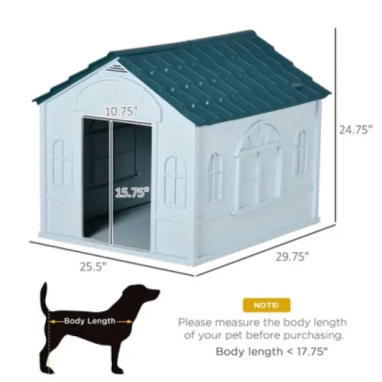Resenkos Plastic Dog House, Water Resistant Puppy Shelter Indoor Outdoor with Door, Easy to Assemble, for Medium and Small Dogs, Blue image {3}