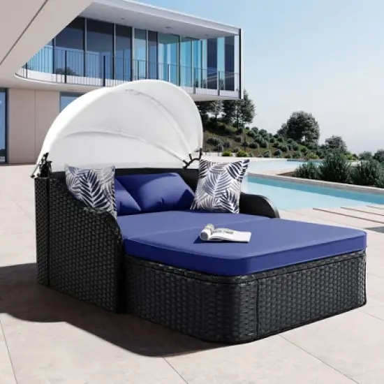 Whisen Outdoor Sunbed with Adjustable Canopy, Double lounge, PE Rattan Daybed image {12}