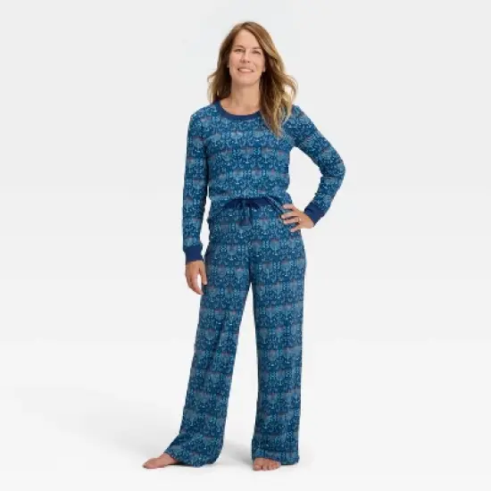 Women's Hanukkah Ribbed Long Sleeve Shirt and Pants Holiday Matching Family Pajama Set - Wondershop&trade; Blue image {4}