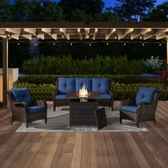 4 Pieces Patio Furniture Set with Fire Pit Table, Outdoor Sofa Set with 50000 BTU Fire Pit All Weather Wicker Patio Couch and Club Chair image {11}