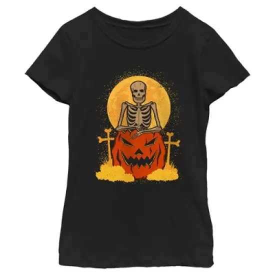 Girl's Lost Gods Halloween Skeleton and Jack-O'-Lantern T-Shirt image {3}