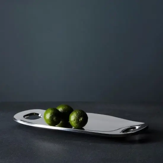 Nambe Pebble Alloy Metal Handled Serving Tray, Silver image {5}