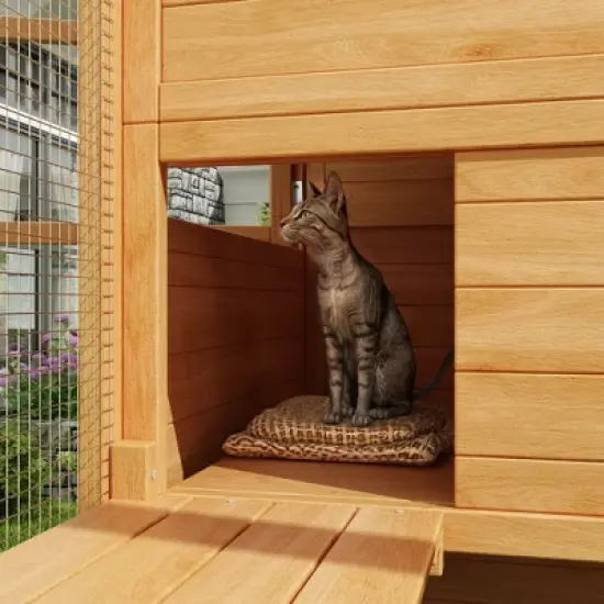 FUFU&GAGA Large Wooden Cattery Cat Enclosure Cat House with Multi - Level Space - Outdoor/Indoor Cat House with Secure Mesh image {10}