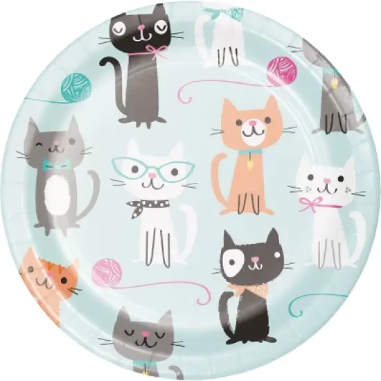 24ct Cat Party Dessert Plates Blue image {3}