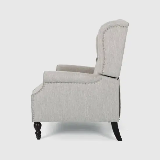 Apaloosa Oversized Wingback Press-Back Recliner Light Gray - Christopher Knight Home: Tufted, Nailhead Trim, Wood Legs image {3}