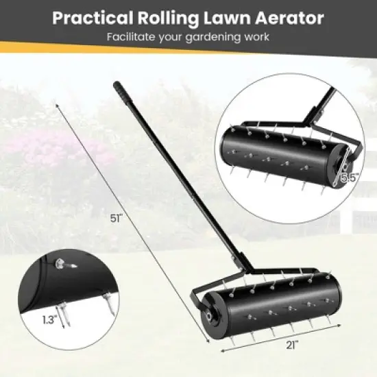Costway 21&ldquo; Manual Lawn Aerator Grass Aeration Tool Filled with Sand or Stone with Handle Green/Black image {2}