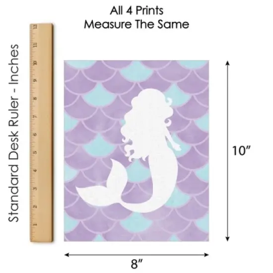 Big Dot of Happiness Let's Be Mermaids - Unframed Purple & Teal Mermaid Tail Nursery or Kids Room Linen Paper Wall Art Set of 4 Artisms 8 x 10 inches image {4}