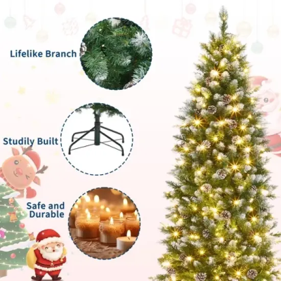Pre-Lit Slim Christmas Tree with Warm White Lights, Pine Cones & Metal Stand &mdash; Weather-Resistant PVC Tips, 6/7.5/9/12 ft image {4}