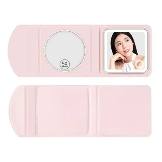 Garnen Travel Makeup Mirror with Lights Magnification 1x 5x, Foldable LED Lighted Makeup Mirror with Dimming Dual Mirror, Pink image {7}