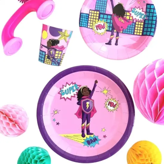 Anna + Pookie 9" Pink Super Hero Paper Party Plates 8 Ct. image {2}