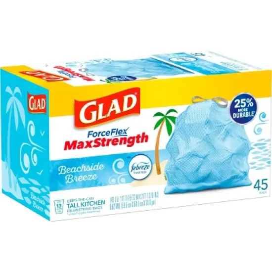 Glad ForceFlex MaxStrength Tall Kitchen Drawstring Trash Bags - Febreze Beachside Breeze - 13 Gallon /45ct image {2}