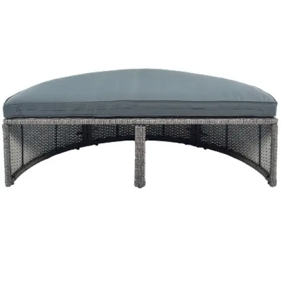 2pc Outdoor Wicker Conversation Sectional Set with Cushions & Half-Moon Side Table for Umbrella - Gray - GODEER image {14}