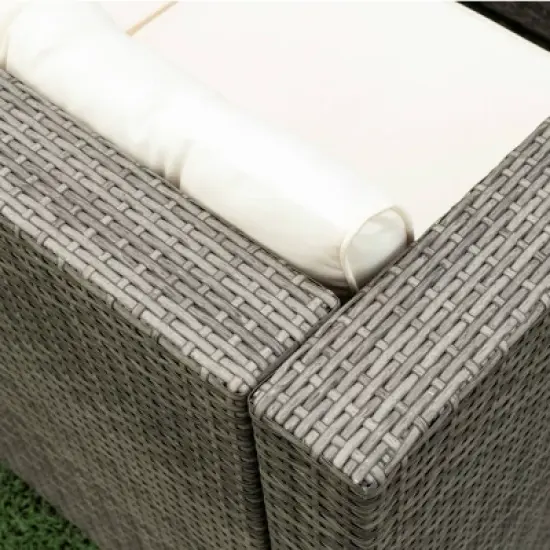 4pc Wicker Patio Seating Set with Cushions - Gray/Beige - GODEER image {9}