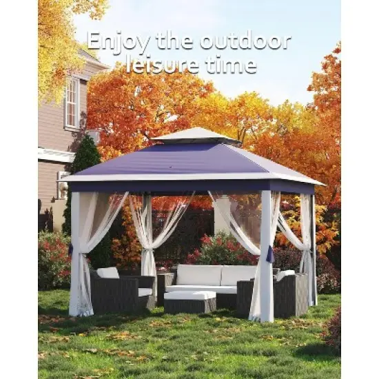 11x11 FT Heavy-Duty Outdoor Gazebo Pavilion - Double Roof w/ Mosquito Netting, All-Weather Metal Frame for Patio, Garden & Deck image {6}