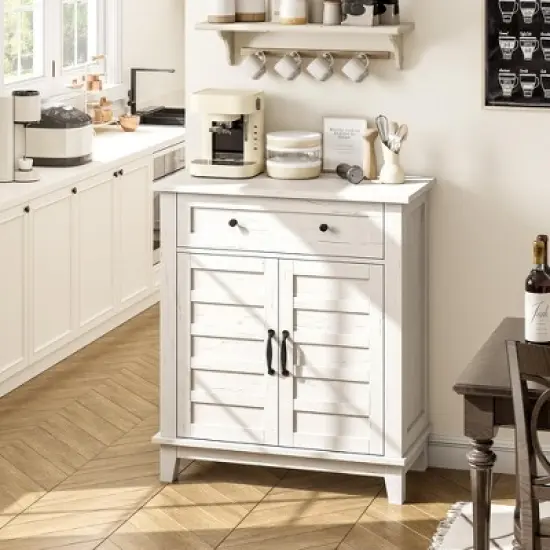 Rustic Adjustable 31.5" Storage Cabinet, Waterproof 3-Tier Organizer with Slatted Doors and Drawers for Home, Kitchen, Dining Room, Entryway image {8}