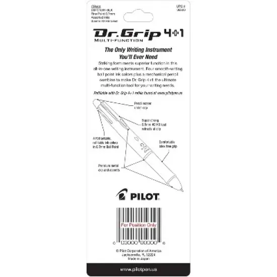 Pilot Dr. Grip 4 + 1 Multi-Function Pen/Pencil 4 Assorted Inks Black Barrel 36220 image {3}