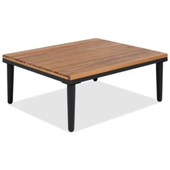 Outdoor Patio Conversation Sectional Sofa Set with Cushions and Coffee Table, Modular Wood Furniture for Deck, Backyard, or Porch - The Pop Home image {6}