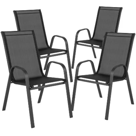 Emma and Oliver Three Piece Patio Table Set with Square Metal Frame Table with Tempered Glass Top and Two Flex Comfort Stacking Chairs image {8}