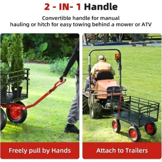 Heavy Duty Metal Garden Cart &ndash; 880 lbs Capacity Utility Wagon with Removable Sides & 10" All-Terrain Wheels, Yard Wagon image {3}