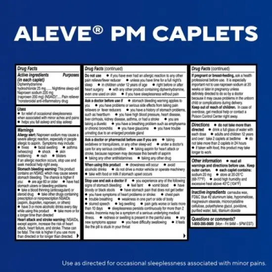 Aleve PM Pain Reliever & Nighttime Sleep Aid Caplet, Easy Open, 80 Count image {1}