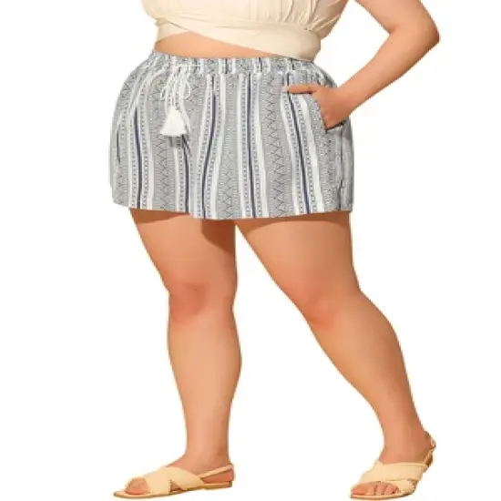 Agnes Orinda Women's Plus Size Boho Holiday Beach Pocket Casual Shorts image {5}