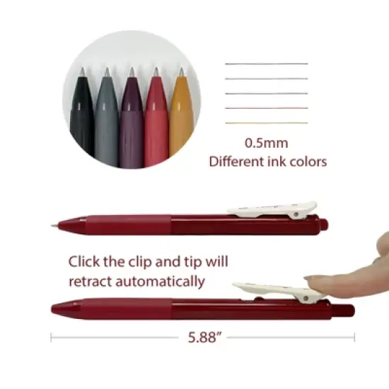 Wrapables Multi-Color Retractable Gel Pen Set (5 pack), 0.5mm Fine Point, for Writing, Journaling, Drawing, Home and Office, Neo-Classic image {2}