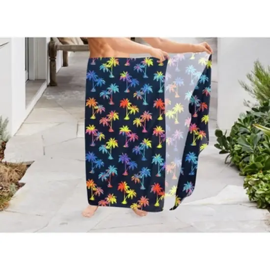 LA LEELA Men's Bath Trunk Swimsuits Summer Sarong Pareo Wrap One Size Palm Tree, Blue image {2}