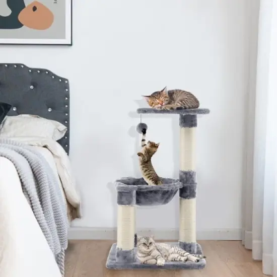 Tangkula Cat Tree Multi-Level Cat Tower w/ Scratching Posts & Cat Hammock Grey image {3}