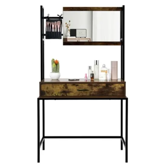Costway Industrial Vanity Table with 3-Height Adjustable Mirror Storage Bag Large Drawer image {9}