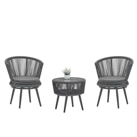 3pc Outdoor Wicker Conversation Set with Cushions - Dark Gray - GODEER image {7}